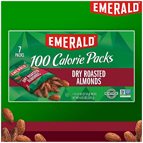 Emerald Nuts, Dry Roasted Almonds 100 Calorie Packs, 0.63 Ounce, 7 Count (Pack of 12)