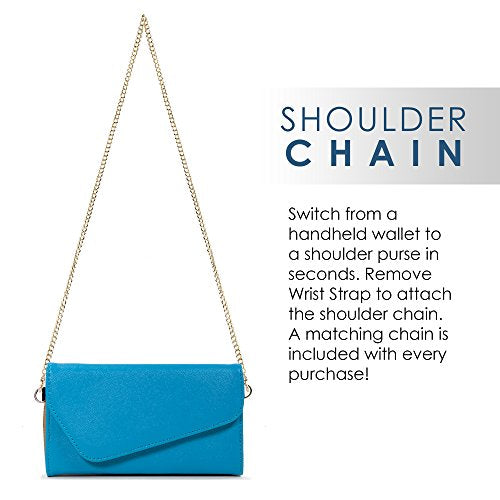 Kroo Clutch Wallet with Wristlet and Crossbody Strap for Smartphones or Phablets up to 5.7 Inch - Carrying Case - Frustration-Free Packaging - Light Blue and Brown