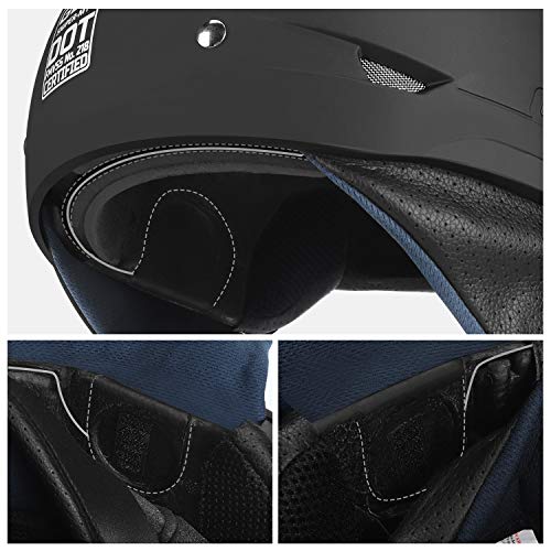 GLX M14 Cruiser Scooter Motorcycle Half Helmet with Free Tinted Retractable Visor DOT Approved (Matte Black, X-Large)
