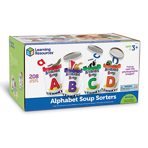 Learning Resources Alphabet Soup Sorters - 208 Pieces, Ages 3+, Early Phonics Manipulatives, ABCs, Alphabet Awareness and Recognition, Alphabet Soup Games