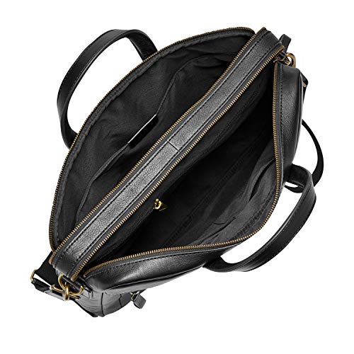 Fossil Men's Haskell Leather Double Zip Briefcase Messenger Device Bag, Black , (Model: MBG9342001)