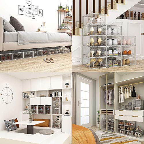 SEE SRPING XX-Large 12 Pack Shoe Storage Box, Clear Plastic Stackable Shoe Organizer for Closet, Shoe Rack Sneaker Containers Bins Holders Fit up to Size 14 (Clear)