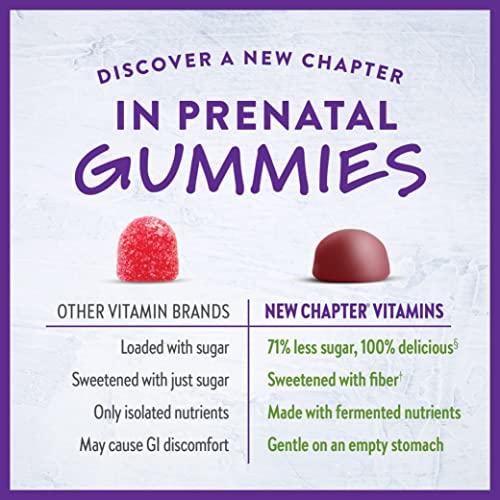 New Chapter Prenatal Multivitamin Gummies – 71% Less Sugar, Prenatal Gummies for Mom and Healthy Baby with Prenatal Vitamins Methylfolate, D3, Choline and Ginger, Non-GMO, Gluten Free, Berry Citrus, 90ct