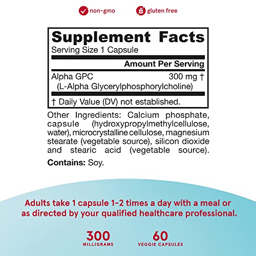 Jarrow Formulas Alpha GPC 300 mg - 60 Veggie Capsules - Supports Brain Function - Up to 60 Servings (Packaging May Vary)