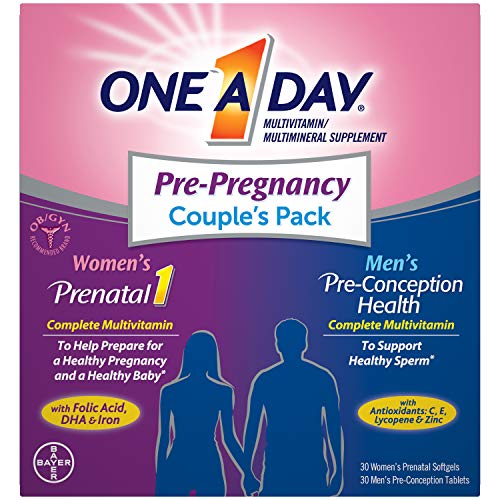 One A Day Men's and Women's Pre-Pregnancy Multivitamin including Vitamins A, Vitamin C, Vitamin D, B6, B12, Folic Acid and more, 30+30 Count, Supplement for Before, During, and Postnatal