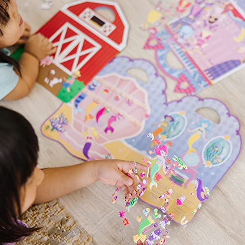 Melissa and Doug Reusable Puffy Sticker Play Set 3 Pack: On The Farm, Princess and Mermaid