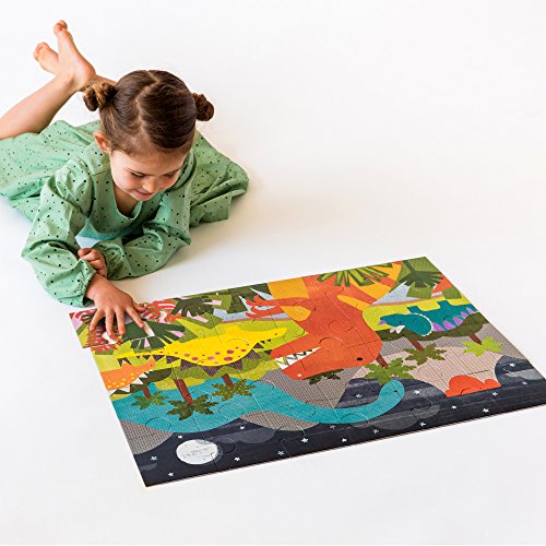 Petit Collage Floor Puzzle, Dinosaur Kingdom, 24-Pieces – Large Puzzle for Kids, Completed Dinosaur Jigsaw Puzzle Measures 18” x 24” – Makes a Great Gift Idea for Ages 3 Plus