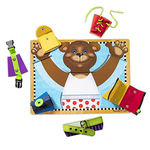 Melissa and Doug Basic Skills Puzzle Board - Wooden Educational Toy - Learn To Button Busy Board, Activity Board For Fine Motor Skills, Developmental Toy For Toddlers Ages 3+