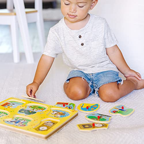 Melissa and Doug Sing-Along Nursery Rhymes Sound Puzzle - Wooden Peg Puzzle (8 pcs)