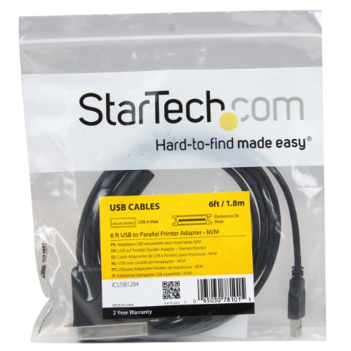 StarTech.com 6 ft. (1.8 m) USB to Parallel Port Adapter - IEEE-1284 - Male/Male - USB to Centronics Cable (ICUSB1284)