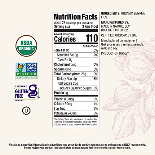 Made in Nature Organic Dried Fruit, Turkish Smyrna Figs, 40oz Bag – Non-GMO, Unsulfured Gluten Free