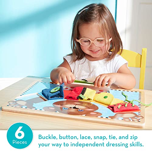 Melissa and Doug Basic Skills Puzzle Board - Wooden Educational Toy - Learn To Button Busy Board, Activity Board For Fine Motor Skills, Developmental Toy For Toddlers Ages 3+