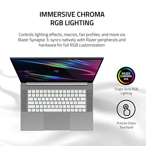 Razer Blade 15 Base Gaming Laptop 2020: Intel Core i7-10750H 6-Core, NVIDIA GeForce RTX 2070 Max-Q,15.6' 4K OLED,16GB RAM,512GB SSD, CNC Aluminum,Chroma RGB,Thunderbolt 3,Creator Ready, Mercury White