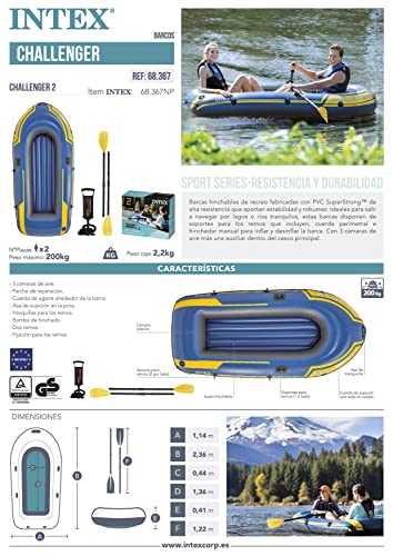 Intex Challenger 2, 2-Person Inflatable Boat Set with French Oars and High Output Air-Pump (Latest Model)