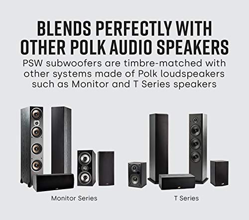 Polk Audio PSW111 8' Powered Subwoofer - Power Port Technology | Up to 300 Watt Amp | Big Bass in Compact Size | Easy Setup with Home Theater Systems Black