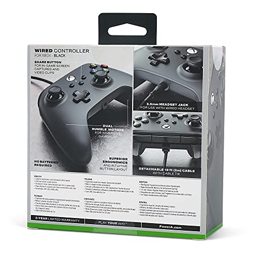 PowerA Wired Controller for Xbox Series X|S - Black, gamepad, video game controller, gaming controller, works with Xbox One and Windows 10/11