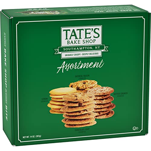Tate's Bake Shop Cookies Gift Box, Tate Chocolate Chip Cookie, Oatmeal Raisin, Butter Crunch and Lemon Cookies, 14 oz