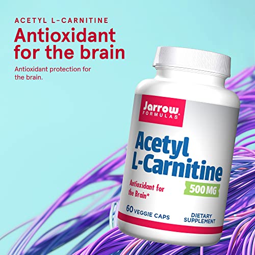 Jarrow Formulas Acetyl L-Carnitine 500 mg - Antioxidant Protection for The Brain - Supports Energy Production and Metabolism - Heart and Cardiovascular Health - 60 Veggie Capsules (Packaging May Vary)