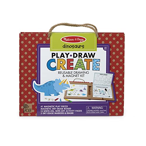 Melissa and Doug Natural Play: Play, Draw, Create Reusable Drawing and Magnet Kit – Dinosaurs (41 Magnets, 5 Dry-Erase Markers)