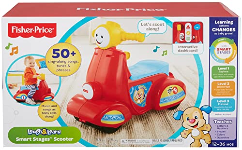 Fisher-Price Laugh and Learn Toddler Ride-On, Smart Stages Scooter, Musical Learning Toy with Motion-Activated Songs for Ages 1+ Years