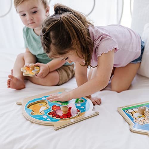 Melissa and Doug Animals Jumbo Knob Wooden Puzzles Set - Fish and Pets - Chunky Wooden Puzzles for Toddlers, Animal Puzzles For Kids Ages 1+