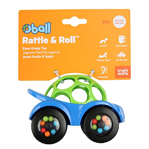 Bright Starts Oball Rattle and Roll Sports Race Car Toy Push and Go Vehicle, Easy Grasp, Ages 3 Months +, Blue