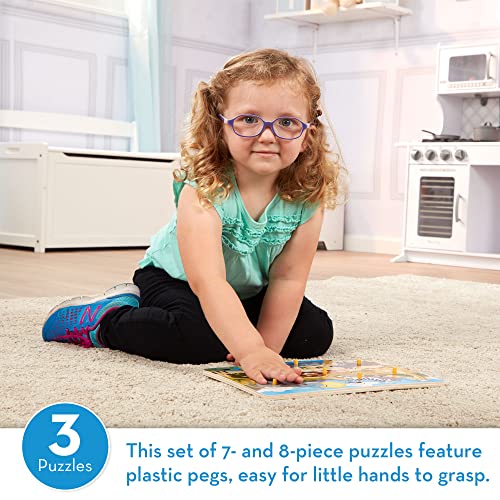 Melissa and Doug World of Animals Wooden Peg Puzzles Set - Pets, Farm, and Safari