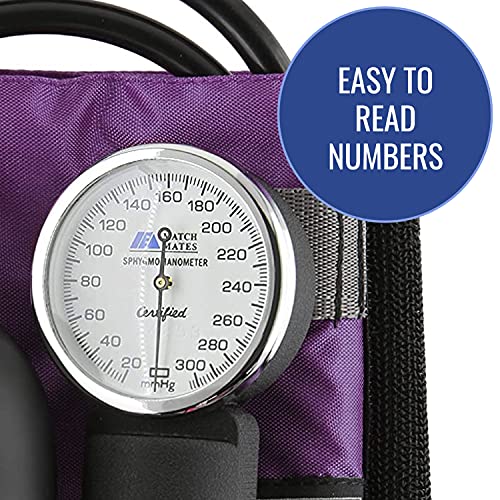 MABIS MatchMates Aneroid Sphygmomanometer and 31' Sprague Rappaport Stethoscope Combination Manual Blood Pressure Kit with Calibrated Nylon Cuff and Oversized Carrying Case, Adult Purple