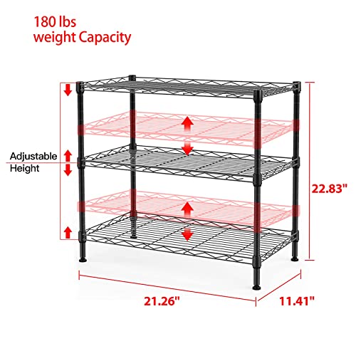 SINGAYE 3 Shelf Wire Shelving Unit Adjustable Storage Shelving 21.26”W x 11.41”D x 22.83”H (Black)