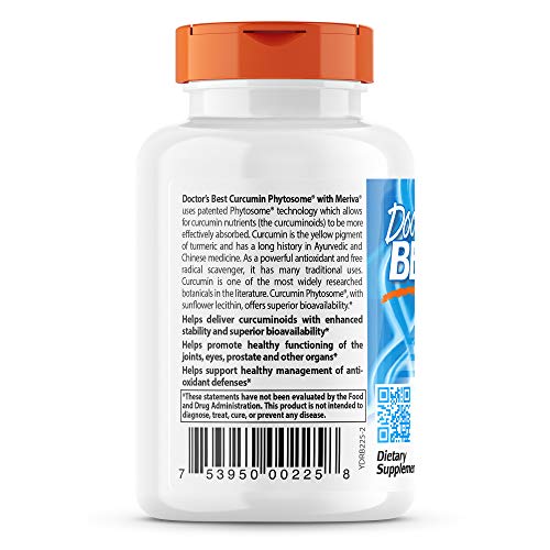 Doctor's Best Curcumin Phytosome with Meriva, Non-GMO, Vegan, Gluten Free, Soy Free, Joint Support, 500 mg 60 Veggie Caps
