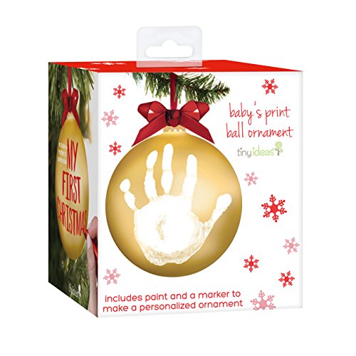 Tiny Ideas Baby's Print 1st Holiday Keepsake Ball Ornament with Included Paint for Handprint, DIY Christmas Ornament, Gold