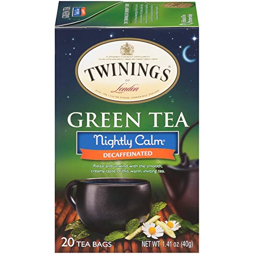 Twinings Nightly Calm Green Tea, 20 Count Pack of 6, Individually Wrapped Tea Bags, Spearmint and Lemongrass, Decaffeinated