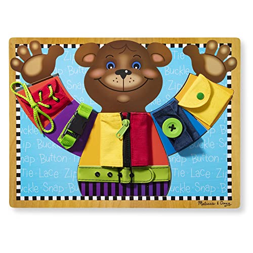 Melissa and Doug Basic Skills Puzzle Board - Wooden Educational Toy - Learn To Button Busy Board, Activity Board For Fine Motor Skills, Developmental Toy For Toddlers Ages 3+