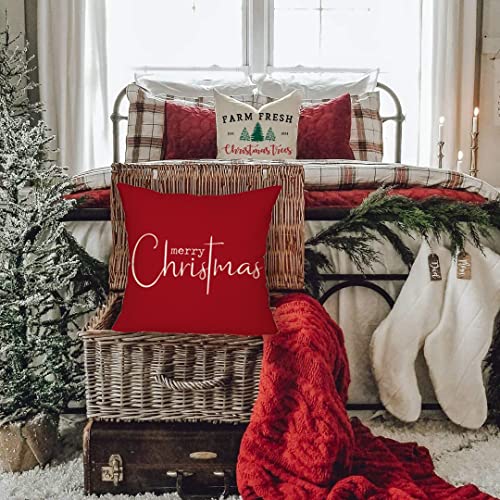 Allorry Christmas Pillow Covers Merry Christmas Throw Pillow Decorative Beige Cotton Cloth Linen Cloth Pillow Cover Sofa Cover Decorative Rectangle Length 18X18 inches