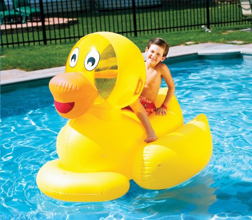 SWIMLINE ORIGINAL 9062 Giant Inflatable Lucky Ducky Pool Float Floatie Ride-On Lounge W/ Stable Legs Wings Large Rideable Blow Up Summer Beach Swimming Party Lounge Big Raft Tube Decoration Toys Kids