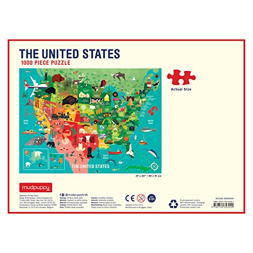 Mudpuppy 1000 Piece United States Jigsaw Puzzle for Adults and Families, USA Family Puzzle with Vibrant Illustrations of The Attributes of The 50 States, One Size (9780735353244)