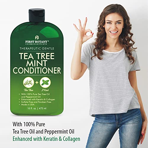 Tea Tree Mint Shampoo and Conditioner - contains Pure Tea Tree Oil and Peppermint Oil - Fights Hair Loss, Promotes Hair Growth, Fights Dandruff, Lice and Itchy Scalp - Men and Women Sulfate Free -16 oz x 2