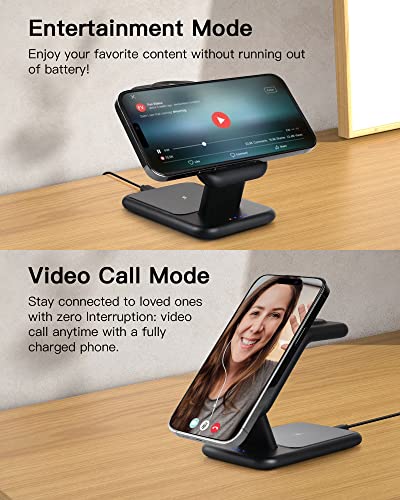 3-in-1 MagSafe Charger Stand, 18W Fast Magnetic Charger for iPhone 14, 13 and 12 Series - Apple Watch and AirPods, Wireless Charging Station for Multiple Devices with Adapter and LED