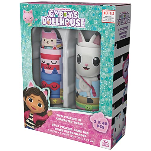 Gabby’s Dollhouse, 2-Puzzle Pack 48-Piece Jigsaw Puzzles in Character Storage Tubes Gabby’s Dollhouse Toys Kids Puzzles, for Preschoolers Ages 4 and up