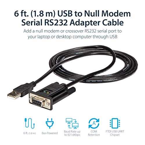 StarTech.com USB to Serial RS232 Adapter - DB9 Serial DCE Adapter Cable with FTDI – Null Modem - USB 1.1 / 2.0 – Bus-Powered (ICUSB232FTN)