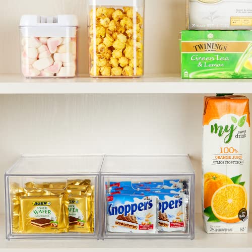 Vtopmart 2 Pack Stackable Makeup Organizer Storage Drawers, 4.4'' Tall Acrylic Bathroom Organizers,Clear Plastic Storage Bins For Vanity, Undersink, Kitchen Cabinets, Pantry Organization and Storage
