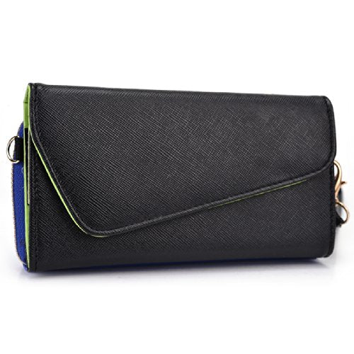 Kroo Clutch Wallet with Wristlet and Crossbody Strap for Smartphones up to 6.3 Inch - Carrying Case - Frustration-Free Packaging - Black and Blue