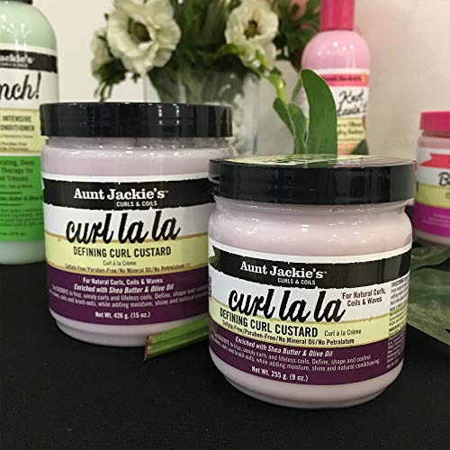 Aunt Jackie's Curls and Coils Curl La La Defining Curl Custard for Natural Hair Curls, Coils and Waves Enriched with shea Butter and Olive Oil, 15 oz