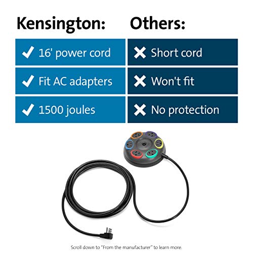 Kensington SmartSockets 6-Outlet, 16-Foot Cord, and 1500 Joules Tabletop Surge Protector (K62634NA)