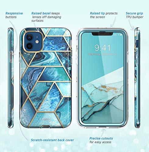 i-Blason Cosmo Series Designed for iPhone 12 Mini Case (2020), Slim Full-Body Stylish Protective Case with Built-in Screen Protector, Ocean