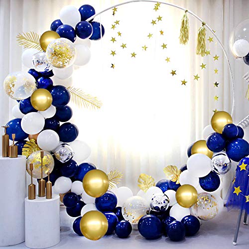 RUBFAC Navy Blue Gold Balloon Garland Arch Kit Royal Blue Gold White Balloons for Graduation Birthday Party Baby Shower Decoration