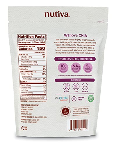 Nutiva Organic Premium Raw Black Chia Seeds, 12 Oz, USDA Organic, Non-GMO, Whole 30 Approved, Vegan, Gluten-Free and Keto, Nutrient-Dense Seeds with 3g Protein and 5g Fiber for Salads, Yogurt and Smoothies