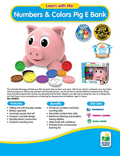 The Learning Journey Learn with Me - Numbers and Colors Pig E Bank - Color and Number STEM - Teaching Toddler Toys and Gifts for Boys and Girls Ages 2 Years and Up, Model Number: 208441