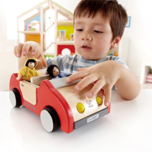 Hape Dollhouse Family Car | Wooden Dolls House Car Toy, Push Vehicle Accessory for Complete Doll House Furniture Set Red, L: 8.9, W: 3.5, H: 5.1 inch