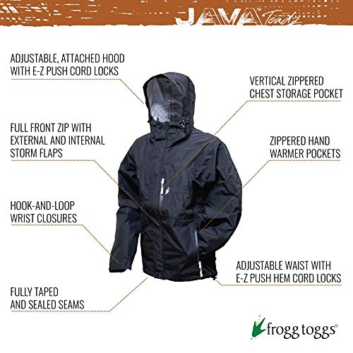 FROGG TOGGS Women's Java Toadz 2.5 Ultra Light Waterproof Breathable Rain Jacket, Black, Large